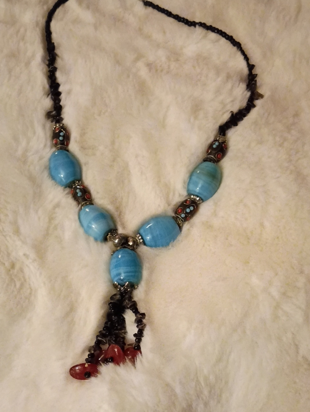 Turquoise Blue Beaded Statement Necklace - Women's Jewelry